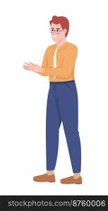 Smiling employee clapping hands semi flat color vector character. Editable figure. Full body person on white. Business simple cartoon style illustration for web graphic design and animation. Smiling employee clapping hands semi flat color vector character