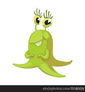 Smiling extraterrestrial flat cartoon vector illustration. Cute green alien, fantastic creature. Ready to use 2d character template for commercial, animation, printing design. Isolated comic hero