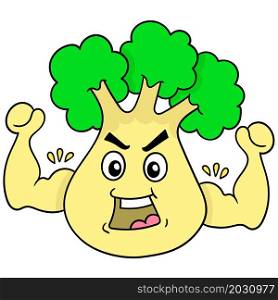 smiling face broccoli with a muscular and nutritious body