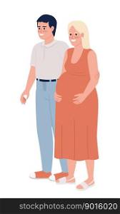 Smiling father standing with pregnant wife semi flat color vector characters. Editable figures. Full body people on white. Simple cartoon style spot illustration for web graphic design and animation. Smiling father standing with pregnant wife semi flat color vector characters