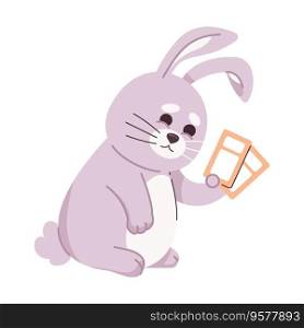 Smiling fluffy bunny holding tickets semi flat color vector character. Happy rabbit with event vouchers. Editable full body personage on white. Simple cartoon spot illustration for web graphic design. Smiling fluffy bunny holding tickets semi flat color vector character