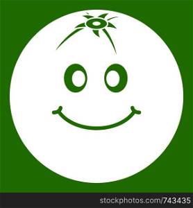Smiling fruit icon white isolated on green background. Vector illustration. Smiling fruit icon green