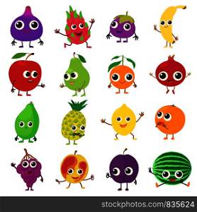 Smiling fruit icons set. Cartoon illustration of 16 smiling fruit vector icons for web. Smiling fruit icons set, cartoon style
