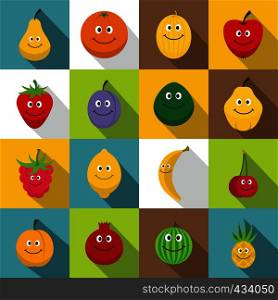 Smiling fruit icons set. Flat illustration of 16 smiling fruit vector icons for web. Smiling fruit icons set, flat style