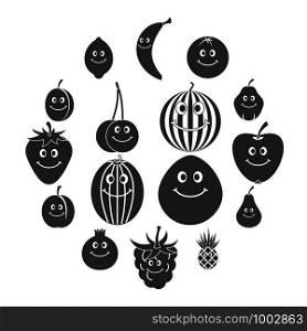 Smiling fruit icons set. Simple illustration of 16 smiling fruit vector icons for web. Smiling fruit icons set, simple style