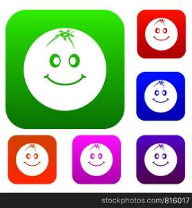 Smiling fruit set icon color in flat style isolated on white. Collection sings vector illustration. Smiling fruit set color collection