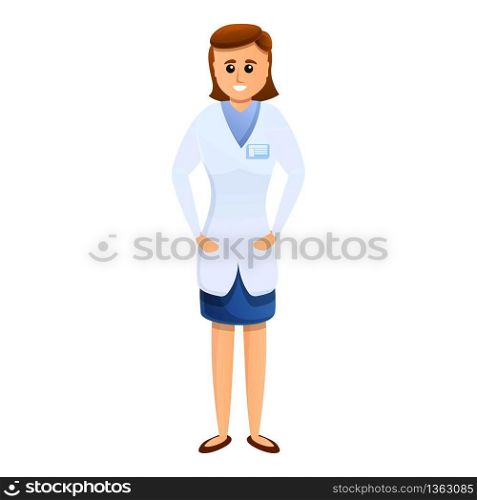 Smiling girl doctor icon. Cartoon of smiling girl doctor vector icon for web design isolated on white background. Smiling girl doctor icon, cartoon style
