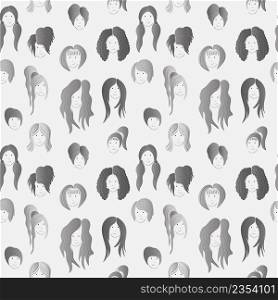 Smiling girl faces with different hairstyles seamless pattern. Girl avatars vector illustration.