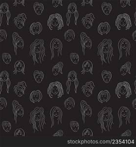 Smiling girl faces with different hairstyles seamless pattern. Girl avatars vector illustration.