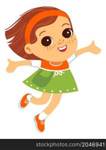 Smiling girl jumping. Happy kid playing. Adorable cartoon character isolated on white background. Smiling girl jumping. Happy kid playing. Adorable cartoon character