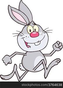 Smiling Gray Rabbit Cartoon Character Running
