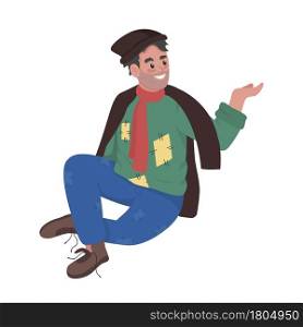 Smiling homeless person asking for food semi flat color vector character. Full body person on white. Man living on street isolated modern cartoon style illustration for graphic design and animation. Smiling homeless person asking for food semi flat color vector character