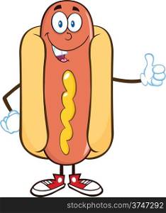Smiling Hot Dog Cartoon Mascot Character Showing A Thumb Up