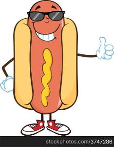 Smiling Hot Dog Cartoon Mascot Character With Sunglasses Showing A Thumb Up