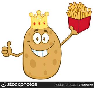 Smiling King Potato Holding Fries And Giving A Thumb Up