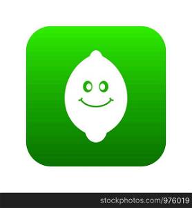 Smiling lemon fruit icon digital green for any design isolated on white vector illustration. Smiling lemon fruit icon digital green