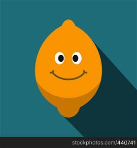 Smiling lemon fruit icon. Flat illustration of smiling lemon fruit vector icon for web on baby blue background. Smiling lemon fruit icon, flat style