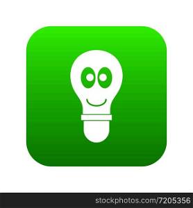 Smiling light bulb with eyes icon digital green for any design isolated on white vector illustration. Smiling light bulb with eyes icon digital green