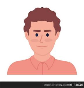 Smiling male face for office worker id semi flat color vector character. Editable figure. Half body person on white. Simple cartoon style spot illustration for web graphic design and animation. Smiling male face for office worker id semi flat color vector character