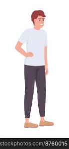Smiling man in casual clothes semi flat color vector character. Positive student. Editable figure. Full body person on white. Simple cartoon style illustration for web graphic design and animation. Smiling man in casual clothes semi flat color vector character