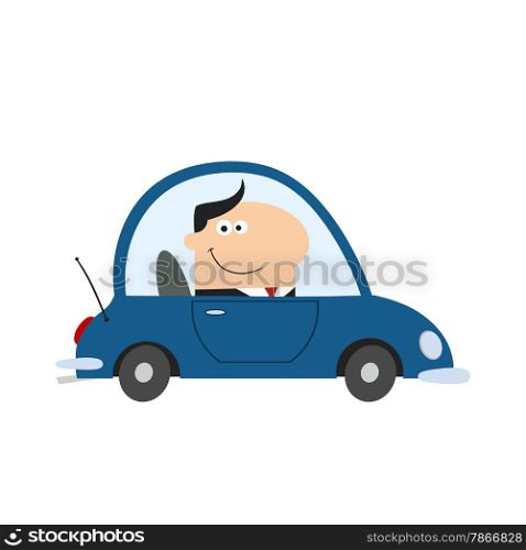 Smiling Manager Driving Car To Work In Modern Flat Design