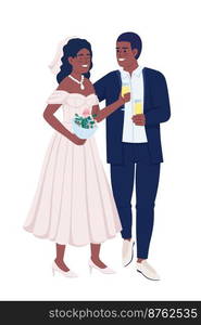 Smiling married couple celebrating wedding semi flat color vector characters. Editable figures. Full body people on white. Simple cartoon style illustration for web graphic design and animation. Smiling married couple celebrating wedding semi flat color vector characters