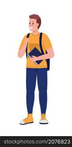 Smiling middle school student semi flat color vector character. Standing figure. Full body person on white. Seventh grade isolated modern cartoon style illustration for graphic design and animation. Smiling middle school student semi flat color vector character