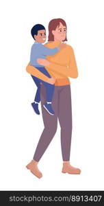 Smiling mother holding boy kid in arms semi flat color vector characters. Editable figures. Full body people on white. Simple cartoon style illustration for web graphic design and animation. Smiling mother holding boy kid in arms semi flat color vector characters