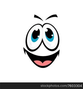 Smiling naive emoticon isolated emoji symbol. Vector smiley with innocent eyes and open mouth. Innocent smiley with open mouth isolated
