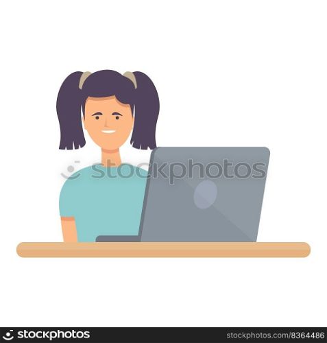 Smiling online girl icon cartoon vector. Computer child. School internet. Smiling online girl icon cartoon vector. Computer child