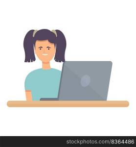 Smiling online girl icon cartoon vector. Computer child. School internet. Smiling online girl icon cartoon vector. Computer child