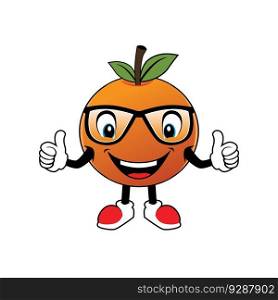 Smiling Orange Fruit Cartoon Mascot with glasses Giving Thumbs Up .Illustration for sticker icon mascot and logo