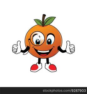 Smiling Orange Fruit Cartoon Mascot with glasses Giving Thumbs Up .Illustration for sticker icon mascot and logo