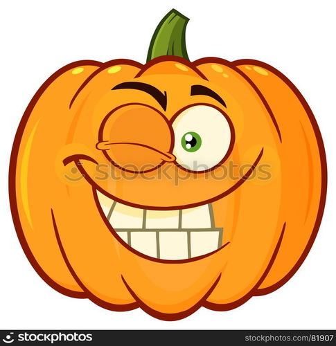 Smiling Orange Pumpkin Vegetables Cartoon Emoji Face Character With Winking Expression