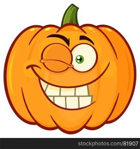 Smiling Orange Pumpkin Vegetables Cartoon Emoji Face Character With Winking Expression