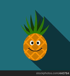 Smiling pineapple icon. Flat illustration of smiling pineapple vector icon for web on baby blue background. Smiling pineapple icon, flat style