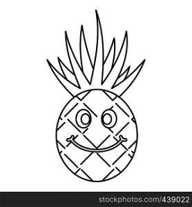 Smiling pineapple icon in outline style isolated vector illustration. Smiling pineapple icon outline