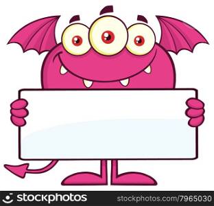 Smiling Pink Monster Character Holding A Blank Sign