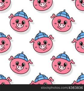 smiling pink pig head seamless pattern textile print
