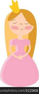 Smiling princess in pink dress and golden crown vector illustration on white background
