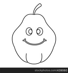Smiling quince fruit icon in outline style isolated vector illustration. Smiling quince fruit icon outline