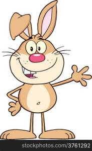 Smiling Rabbit Cartoon Character Waving For Greeting
