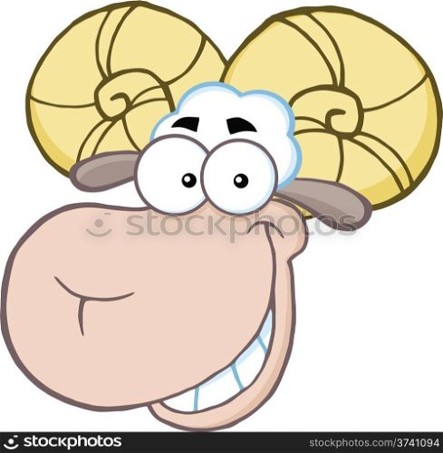 Smiling Ram Sheep Head Cartoon Mascot Character Illustration Isolated on white