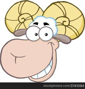 Smiling Ram Sheep Head Cartoon Mascot Character Illustration Isolated on white