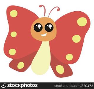 Smiling red butterfly, illustration, vector on white background.