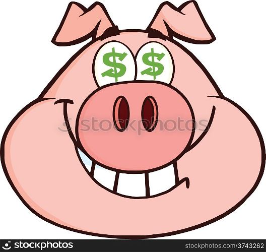 Smiling Rich Pig Head With Dollar Eyes