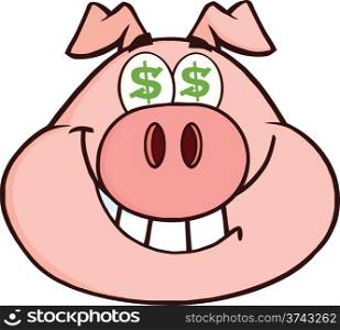 Smiling Rich Pig Head With Dollar Eyes