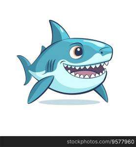 Smiling shark cartoon character isolated on white background. Vector stock