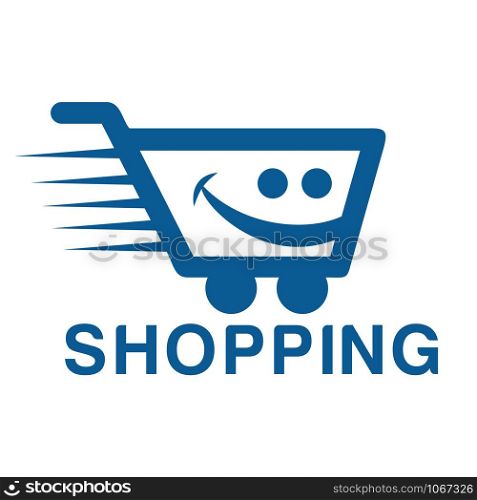 Smiling shopping cart vector logo design. Shopping mart or app vector logo.