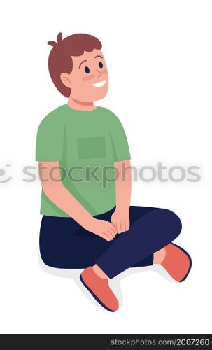 Smiling sitting boy semi flat color vector character. Sitting figure. Full body person on white. Happy child isolated modern cartoon style illustration for graphic design and animation. Smiling sitting boy semi flat color vector character